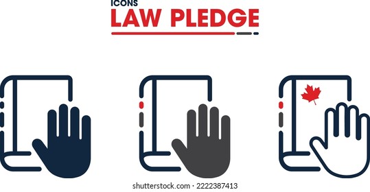 Law Pledge Icons in three versions. Outline-filled, modern, and stylish icon. Customizable to fit any brand identity.