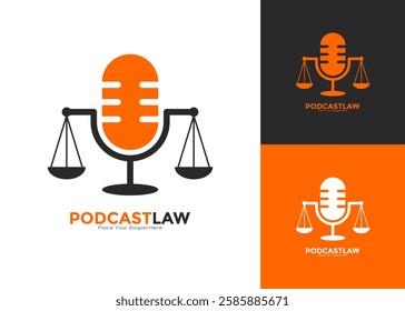 Law podcast logo design vector . Voice of law logo design icon. Suitable for attorney law legal scale or pile symbol illustration for justice, lawyer, judge, advocate