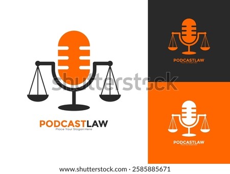 Law podcast logo design vector . Voice of law logo design icon. Suitable for attorney law legal scale or pile symbol illustration for justice, lawyer, judge, advocate