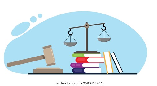 Law Practicing Props Scales_ Books and Judge Gavel. Law enforcement and lawyer job concept vector art