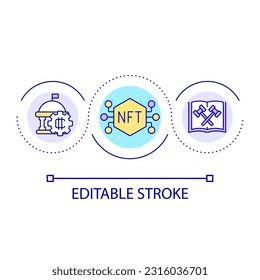Law regulation of NFT market loop concept icon. Business protection. Crypto transaction control abstract idea thin line illustration. Isolated outline drawing. Editable stroke. Arial font used
