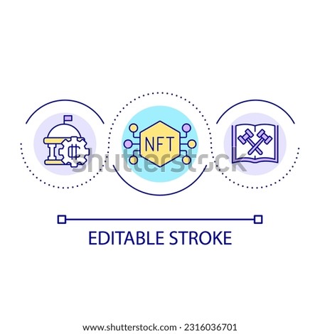 Law regulation of NFT market loop concept icon. Business protection. Crypto transaction control abstract idea thin line illustration. Isolated outline drawing. Editable stroke. Arial font used