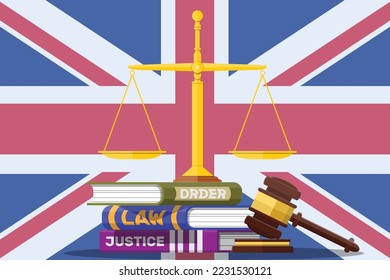 law and regulation of UK (United Kingdom) England or Great Britain flag with constitution legal judgment justice legislation