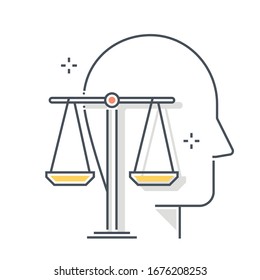 Law Related Color Line Vector Icon, Illustration. The Icon Is About Management, Principles, Scale, Equality, Judgement, Avatar, Face. The Composition Is Infinitely Scalable.