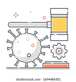 Law related color line vector icon, illustration. The icon is about politics, epidemic, corona virus, public health, case, gavel, judge hammer. The composition is infinitely scalable.