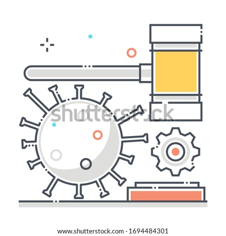 Law related color line vector icon, illustration. The icon is about politics, epidemic, corona virus, public health, case, gavel, judge hammer. The composition is infinitely scalable.