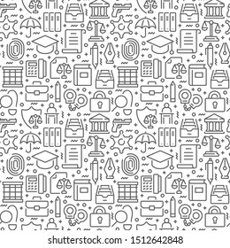 Law related seamless pattern with thin line icons