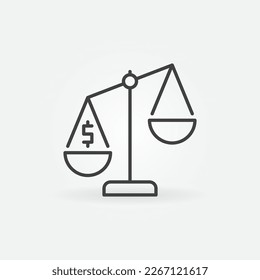 Escala de leyes con el concepto de vector de signo de dólar icono de línea delgada o símbolo
