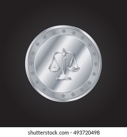 Law Scale embossed realistic silver / platinum coin precious Icon / Logo Design