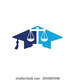 Law scale with graduation cap icon logo design. Law education vector logo concept.	
