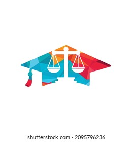 Law scale with graduation cap icon logo design. Law education vector logo concept.	
