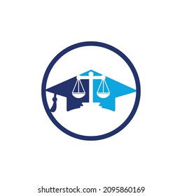 Law scale with graduation cap icon logo design. Law education vector logo concept.	
