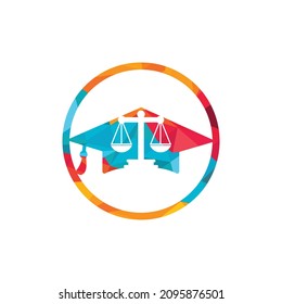 Law scale with graduation cap icon logo design. Law education vector logo concept.	
