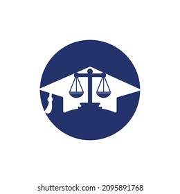 Law scale with graduation cap icon logo design. Law education vector logo concept.	
