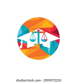 Law scale with graduation cap icon logo design. Law education vector logo concept.	
