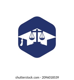 Law scale with graduation cap icon logo design. Law education vector logo concept.	
