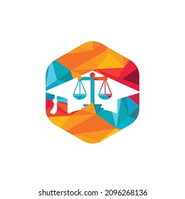 Law scale with graduation cap icon logo design. Law education vector logo concept.	
