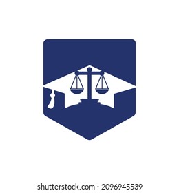 Law scale with graduation cap icon logo design. Law education vector logo concept.	
