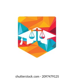 Law scale with graduation cap icon logo design. Law education vector logo concept.	
