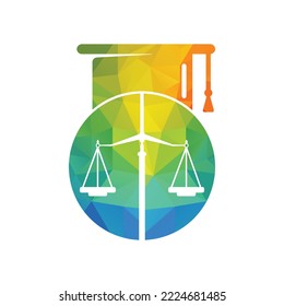 Law scale with graduation cap icon logo design. Law education vector logo concept.