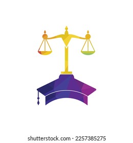 Law scale with graduation cap icon logo design. Law education vector logo concept.