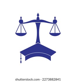 Law scale with graduation cap icon logo design. Law education vector logo concept.