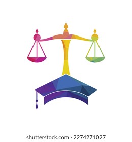 Law scale with graduation cap icon logo design. Law education vector logo concept.