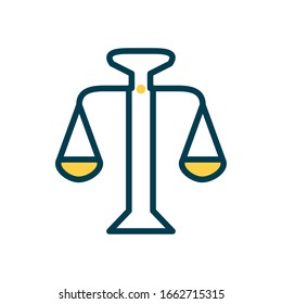 law scale icon over white background, half color style, vector illustration