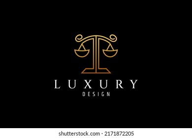 law scale or justice scale logo with luxurious and elegant design style and covered in gold color