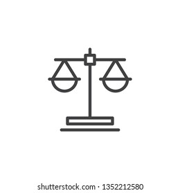 Law scale line icon. linear style sign for mobile concept and web design. Balance scales outline vector icon. Libra, judges symbol, logo illustration. Pixel perfect vector graphics