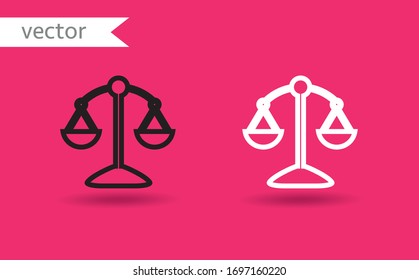 Law scale vector icon, justice symbol. White and black vector desgin. Modern, simple flat vector illustration for web site, mobile app or poster design.
