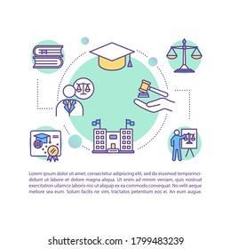 Law School Concept Icon With Text. PPT Page Vector Template. Bachelor, Master Diploma. University And College. Law Degree. Brochure, Magazine, Booklet Design Element With Linear Illustrations