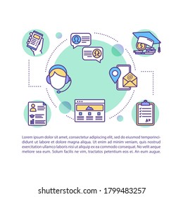Law school online assistance concept icon with text. Studying jurisprudence. Contact university. PPT page vector template. Brochure, magazine, booklet design element with linear illustrations
