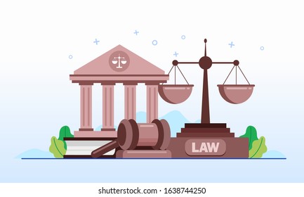 Law Services, Legal, Hammer, Court Landing Page Website Illustration Flat Vector Template 