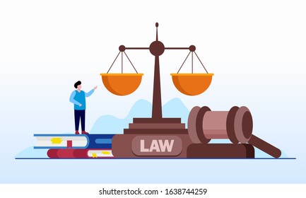 Law services, legal, hammer, court landing page website illustration flat vector template 