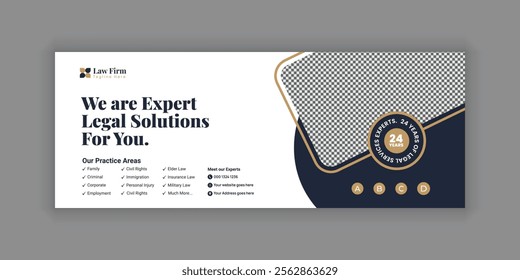 Law Services Social Media Banner Design or Law Consulting Online Banner Template and Flat Law Firm Advertising web banner and Horizontal banner template