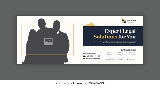 Law Services Social Media Banner Design or Law Consulting Online Banner Template and Flat Law Firm Advertising web banner and Horizontal banner template