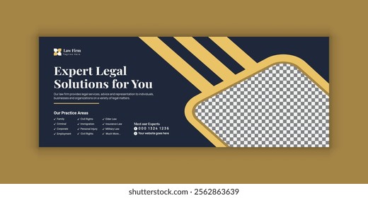 Law Services Social Media Banner Design or Law Consulting Online Banner Template and Flat Law Firm Advertising web banner and Horizontal banner template