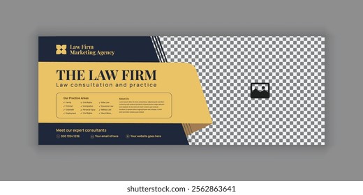 Law Services Social Media Banner Design or Law Consulting Online Banner Template and Flat Law Firm Advertising web banner and Horizontal banner template