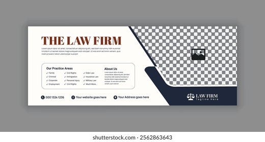 Law Services Social Media Banner Design or Law Consulting Online Banner Template and Flat Law Firm Advertising web banner and Horizontal banner template