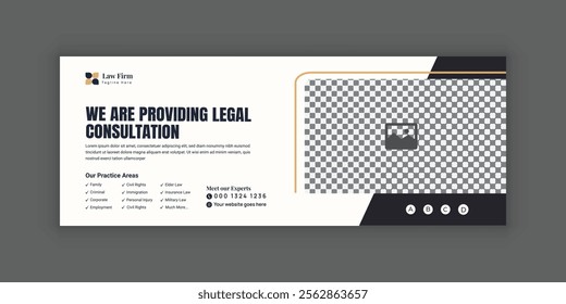 Law Services Social Media Banner Design or Law Consulting Online Banner Template and Flat Law Firm Advertising web banner and Horizontal banner template