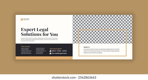 Law Services Social Media Banner Design or Law Consulting Online Banner Template and Flat Law Firm Advertising web banner and Horizontal banner template