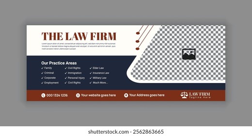 Law Services Social Media Banner Design or Law Consulting Online Banner Template and Flat Law Firm Advertising web banner and Horizontal banner template