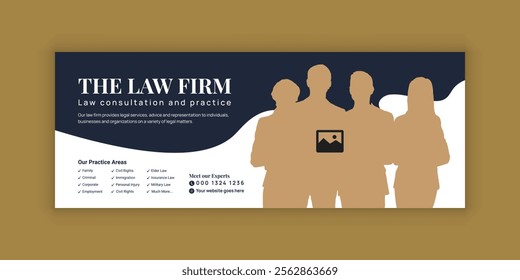 Law Services Social Media Banner Design or Law Consulting Online Banner Template and Flat Law Firm Advertising web banner and Horizontal banner template