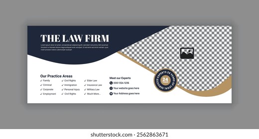 Law Services Social Media Banner Design or Law Consulting Online Banner Template and Flat Law Firm Advertising web banner and Horizontal banner template