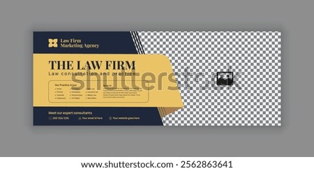 Law Services Social Media Banner Design or Law Consulting Online Banner Template and Flat Law Firm Advertising web banner and Horizontal banner template