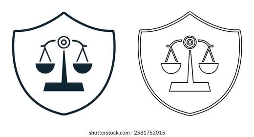 law shield icon vector, legal protection, security, law firms, judiciary, and justice pictogram symbol ui and ux design, glyphs and stroke line