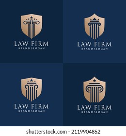 Law shield logo collection with fresh style Premium Vector