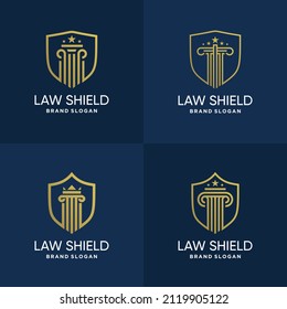 Law shield logo collection with fresh style Premium Vector
