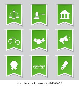 Law Sign Label Vector Green Icon Design Set